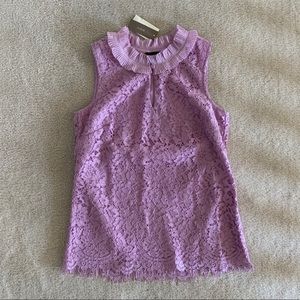 🔴  J. Crew Lace Ruffle-Neck Top Lilac purple